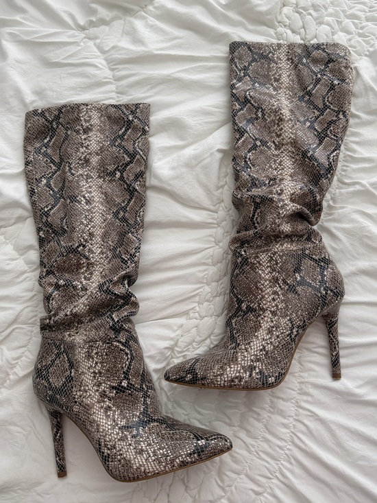 Jessica Simpson Shoes - Jessica Simpson Taupe and Black Snake-Print Knee-High Stiletto Boots